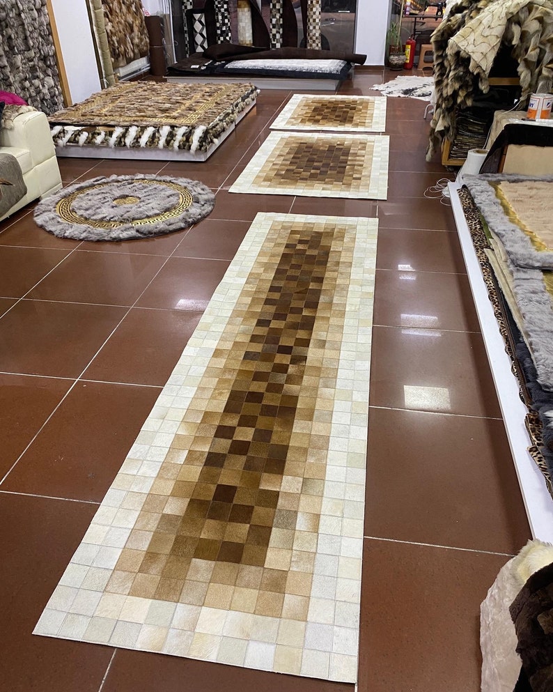 Handmade Cowhide Rug, Tricolor Cowhide Rug For Living Room, Cow Skin Area Rug, Luxury Hallway Carpet, Unique Home Decor, Christmas Gift