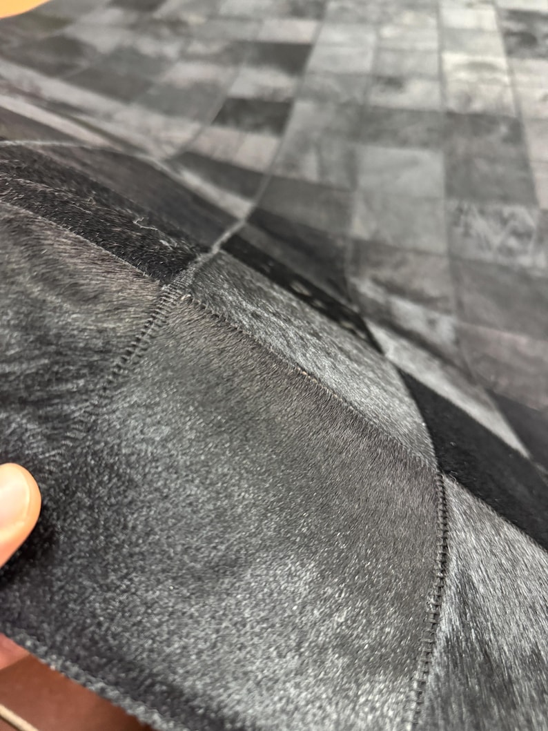 Handmade Cowhide Black Patchwork Rug, Leather Rug, Rug for Living Room and Farmhouse, Custom and Boho Rug, New Home Decor, Christmas Gift