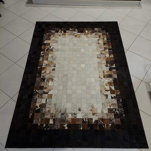 Custom Handmade Cowhide Rug For Bedroom or Living Room, Premium Leather Hair on Hide, Modern Patchwork Rug, Perfect Valentines Day Gift
