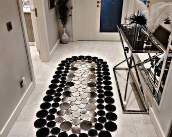 Handgemaakt runderleer patchwork vloerkleed, haar op de huid
