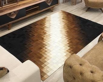 Handmade Cowhide Patchwork Rug, Modern Rustic Home Decor