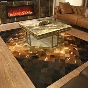 Tricolor Cowhide Rug,  Rugs for Bedroom, Sheepskin Rug, Patchwork Rug, Home Décor, Real Cowhide Rug,Area rug 8x10, Runner Rug,Leather Carpet