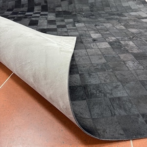 Handmade Cowhide Black Patchwork Rug, Leather Rug, Rug for Living Room and Farmhouse, Custom and Boho Rug, New Home Decor, Christmas Gift