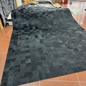 Handmade Cowhide Black Patchwork Rug, Leather Rug, Rug for Living Room and Farmhouse, Custom and Boho Rug, New Home Decor, Christmas Gift