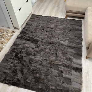Handmade Sheepskin Leather Rug, Soft Area Carpet for Living Room, Rustic Home Decor, Mothers Day Gift, New Home Gift Idea