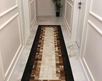 Rug Runner, Cowhide Rug, Hallway Runner Rug, Tricolor Cowhide Area Rug, Carpet for, Hallway Carpet, Home Decor, Cow Skin Rug, Area Rug