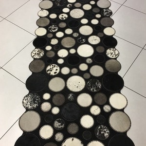 Rustic Handmade Cowhide Runner Rug, Patchwork Area Rug for Living Room or Hallway, Cowhide Decor For Home, Valentines Day or Birthday Gift