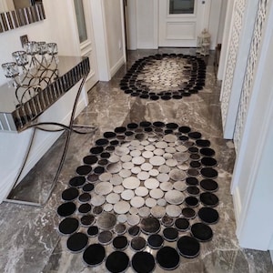 Handcrafted Cowhide Black and White Runner Rug For Entryway, Authentic Leather Carpet, Home Decor, Housewarming Gift, Christmas Gift
