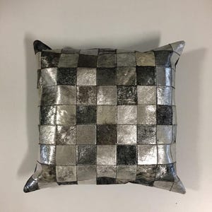Handmade Gray Cowhide Leather Pillow Case, Vintage Cushion Cover, High Quality Leather Pillow, Decorative Pillow, Christmas Gift