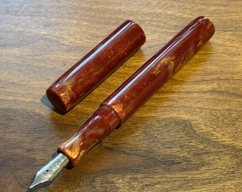 Handmade Red and Gold Diamondcast Fountain Pen, Luxury ink pen