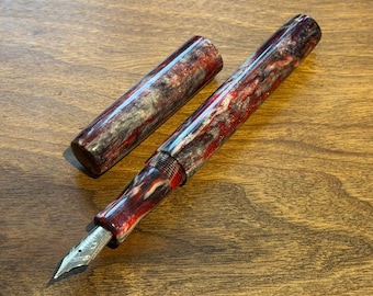 Handmade Red, White and Black/Purple Diamondcast Fountain Pen, Luxury ink pen