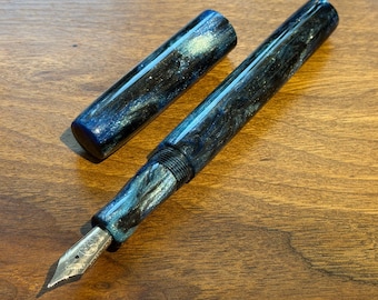 Handmade Blue and Black Diamondcast Fountain Pen, Luxury ink pen