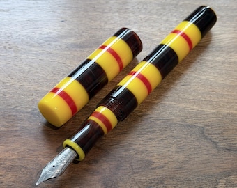 Luxury Handmade yellow, purple and red stripe Bespoke Fountain Pen, luxury ink pen