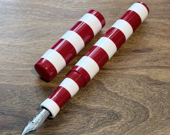 Luxury Handmade Red and White stripe Bespoke Fountain Pen, luxury ink pen