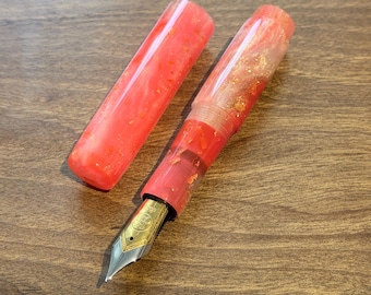 Handmade Electric Rose Gilt Pocket Fountain Pen with a No8 nib, luxury small ink pen