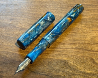 Handmade Brooks blanks Blue and Orange Fountain Pen, luxury ink pen