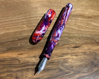 Handmade Purple Red and White Diamondcast Fountain Pen