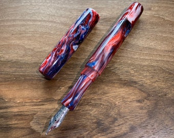 Handmade Red, White and blue Diamondcast Fountain Pen