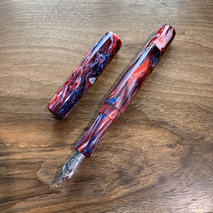 Handgemachter roter, weißer und blauer Diamantguss Füllfederhalter