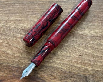 Handmade M3 Red Steel and Black Carbon Fountain Pen