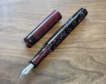 Pluma estilográfica artesanal Raffir y Black Cherry Diamondcast, pluma de tinta de lujo