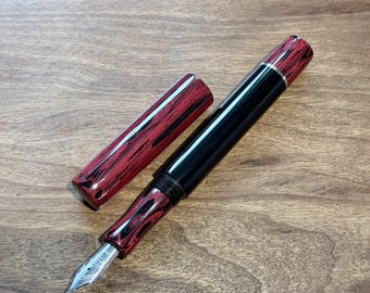 Pluma estilográfica de ebonita hecha a mano en color rojo y negro de 1920, pluma de tinta de lujo.