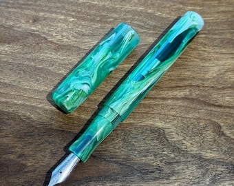 Pluma estilográfica Brooks Blanks verde transparente hecha a mano, pluma de tinta de lujo