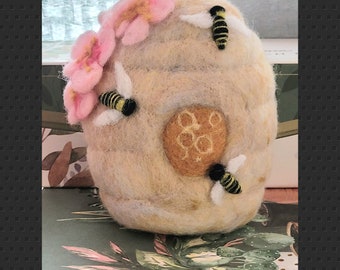 Needle felted beehive decor sculpture