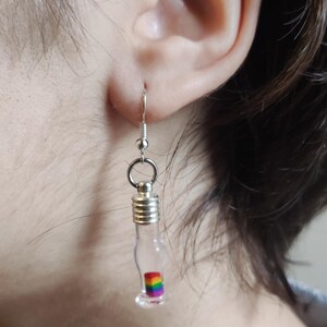 Handmade Mini Bottle Earrings - LGBT Pride Themed Dangling Earrings - Rainbow Accessory
