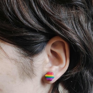 LGBT Pride Flag Earring- Rainbow pattern earrings - Handmade polymer clay pride collection -