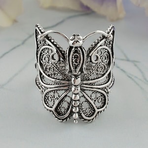 Sterling Silver Butterfly Filigree Women Cocktail Ring