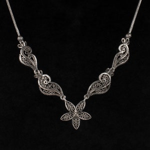925 Sterling Silver Filigree Flower Necklace for Women