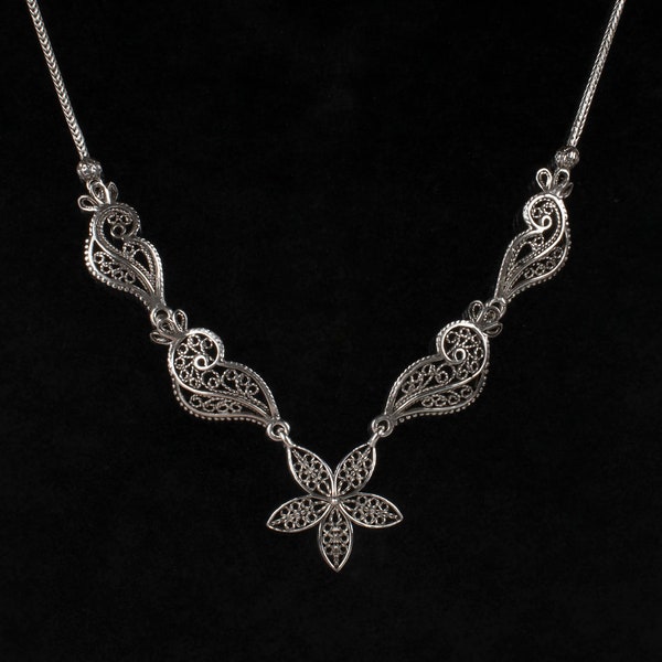 925 Collier de fleurs en filigrane en argent sterling pour femmes