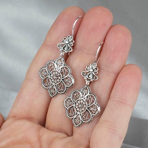 925 Sterling Silver Paisley Design Women Dangle Drop Earrings, Handmade Solid Silver Filigree Art Lace Detailed Earrings, Earrings Gift Her