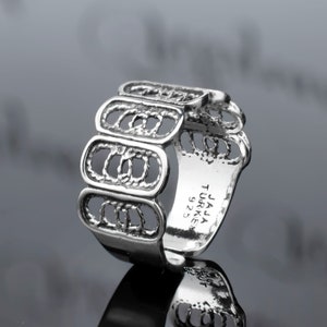 925 Sterling Silver Women Pinkie Finger First Knuckle Ring, Filigree Art Lace Detailed Adjustable Size Ring, Women Cocktail Stackable Ring