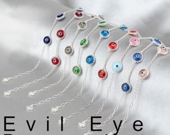 Gold Plated 925 Sterling Silver Adjustable Evil Eye Link Bracelets. Red, Blue, Green, Multi Color Evil Eye Protection, Good Luck 9" Bracelet