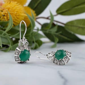 Sterling Silver Filigree Women Drop Earrings, Balck Onyx, Carnelian, Green Agate, Gift Boxed, Birthday Gift for Her, Mother&#39;s Day