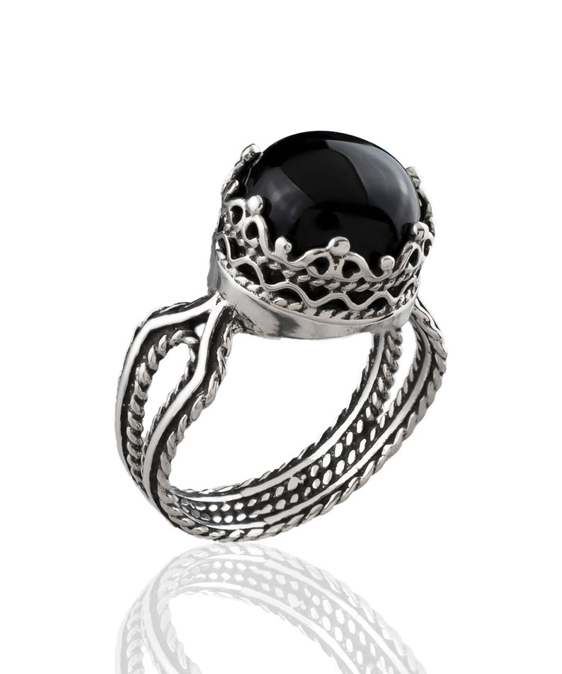 Bague de cocktail en argent sterling filigrane pour femmes, pierre de lune grise, cornaline et bague en pierre précieuse en onyx noir Onyx