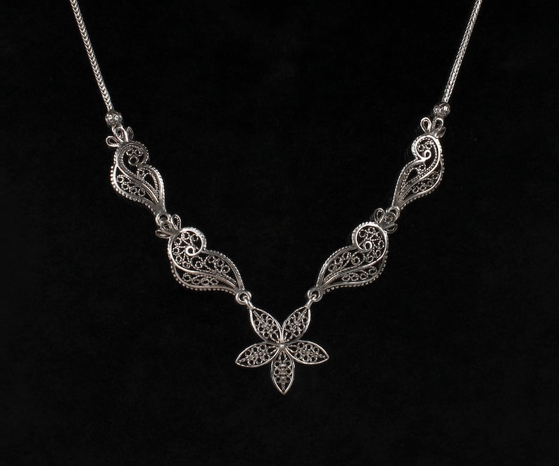 925 Sterling Silver Filigree Flower Necklace for Women - Etsy