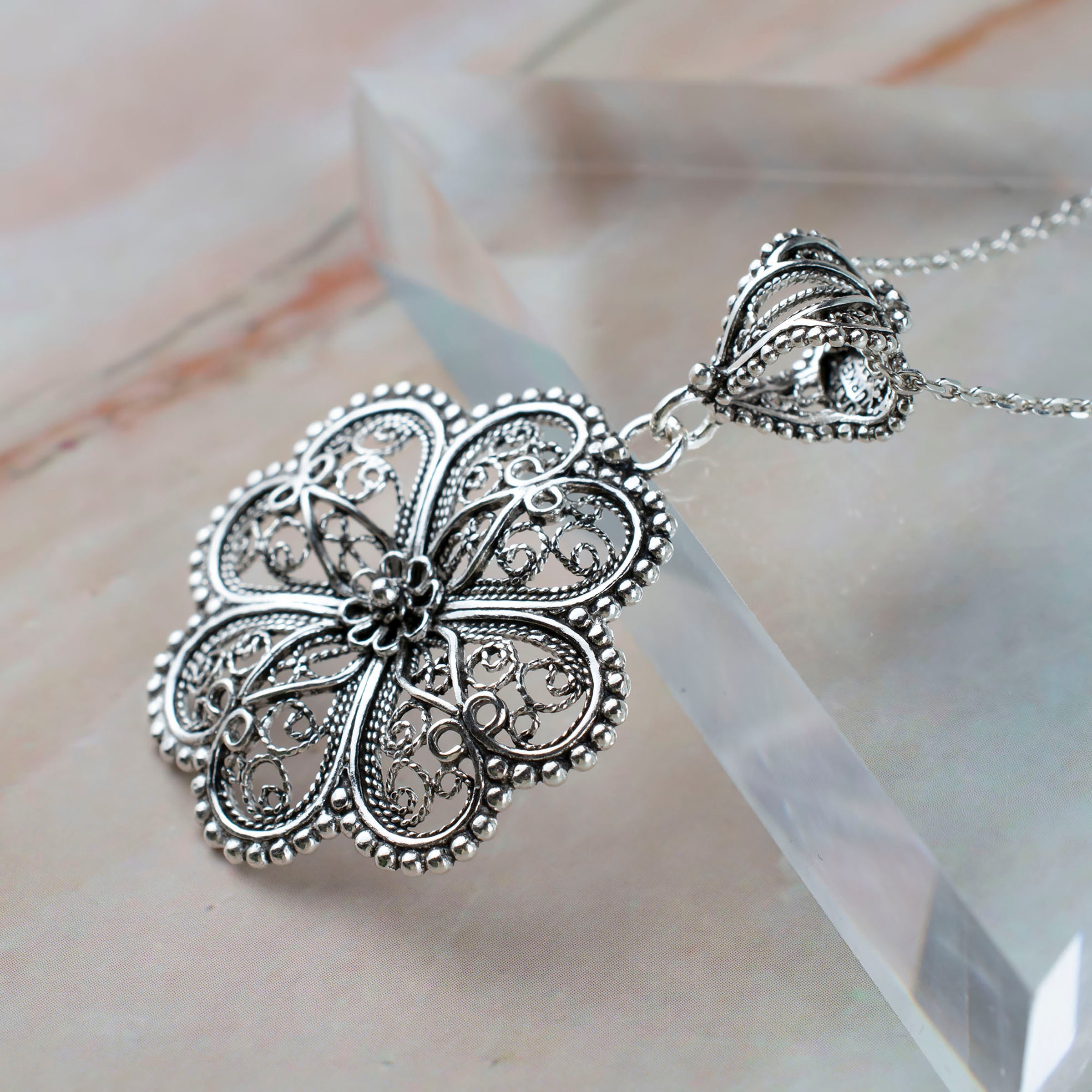 Sterling Silver Daisy Floral Design Filigree Style Pendant - Etsy