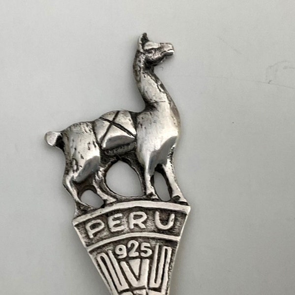 Souvenir of Peru - sterling silver teaspoon with Llama or Alpaca