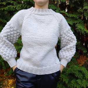 Sweater, Pullover, Handmade, Knitted, for women, 100% Natural wool, Knitwear, Wool, Warm, Knitted, Top, Grey, Sheep Wool, Heavy,