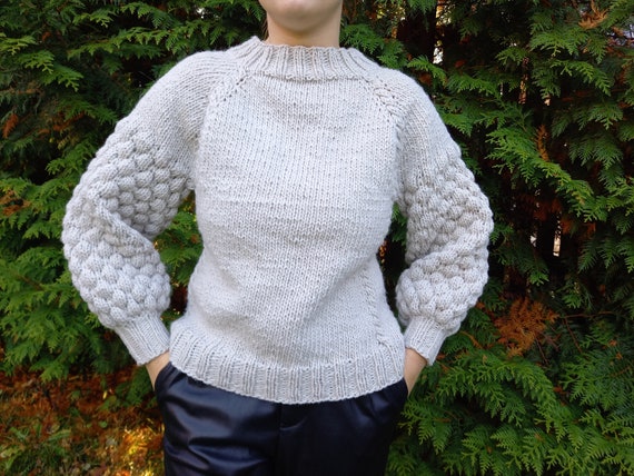 Sweater Pullover Handmade Knitted for Women 100 Natural Wool Knitwear Wool Warm Knitted Top Grey Sheep Wool Heavy Etsy