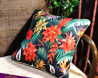 Cushion Cover Flowers, Floral Throw Pillow, Floral pillows, 16*16 pillow, red green pillow, Gift for Her, Tropical flowers,Flower print, Red