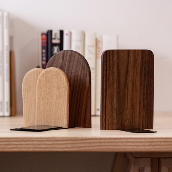 Wooden Bookends Desktop Book Organizer Set Walnut Beech Wood Etsy