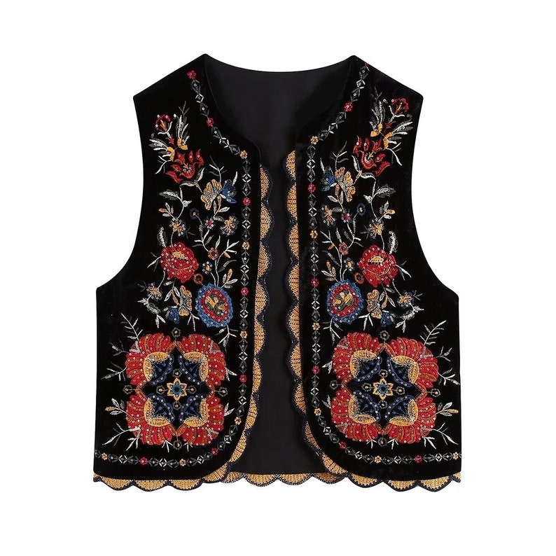 Embroidered Sleeveless Sequins Red Black Women's Hippie - Etsy