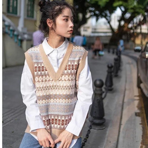 Classic V-neck Knitted Sweater Vest Sleeveless Pullover Loose - Etsy