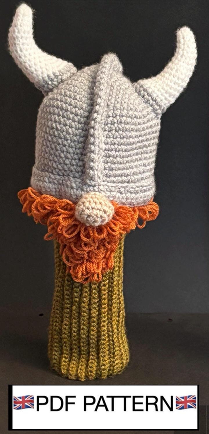 30 Golf Club Cover Crochet Patterns for Handmade Headcovers with Personality 9 Viking Golf Club Cover with Character Shape