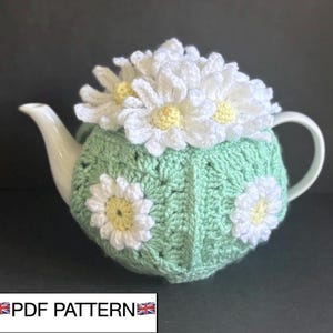 Haakpatroon voor een vintage theemuts met madeliefjesmotief (Daisy Grandma Square)