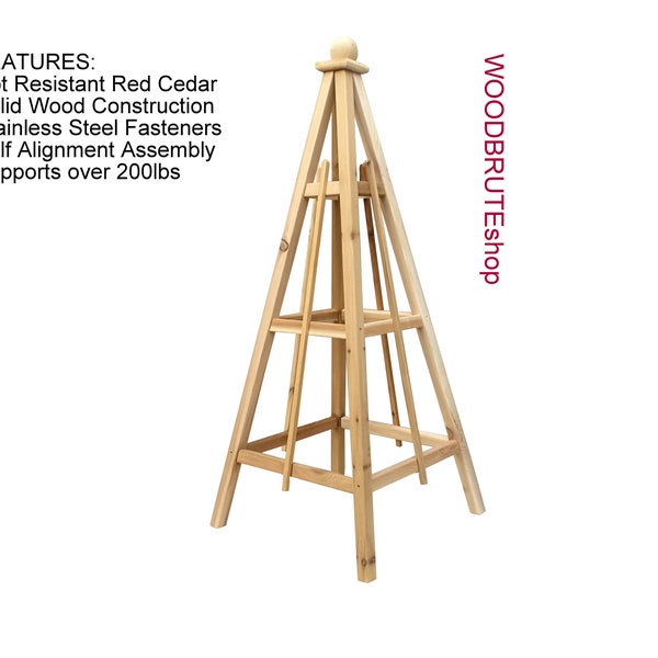 5' Cedar Obelisk | 16" or 24" base | Solid Wood  | 4 Season Weather Resistant | Sphere or Spire Finial